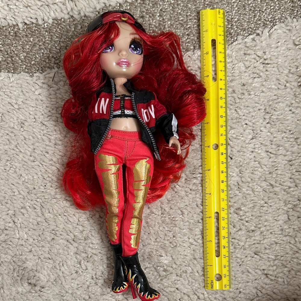 Rainbow Red-Haired Doll with Black Cap